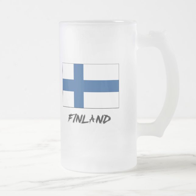 Caneca De Cerveja Vidro Jateado Bandeira de Finlandia (Direita)