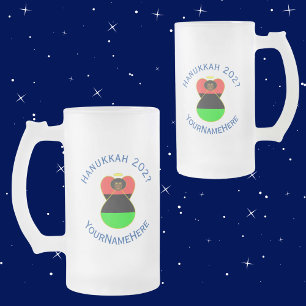 Caneca De Cerveja Vidro Jateado Bandeira de Hanukkah do Anjo da Diáspora Africana 