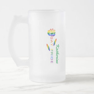 Caneca De Cerveja Vidro Jateado Bandeira do Arco-íris Rosa Orgulho Gay Nome Person