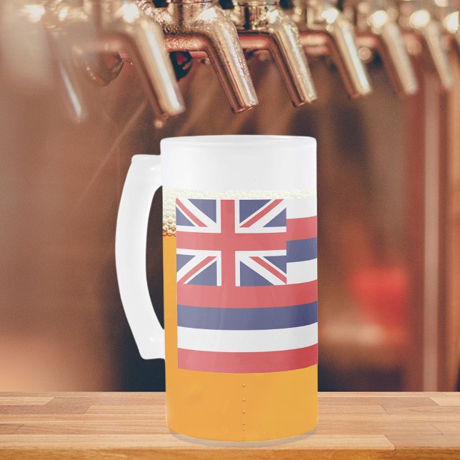 Caneca De Cerveja Vidro Jateado Bandeira do Estado do Havaí (Hawaii State Flag Frosted Glass Beer Mug)