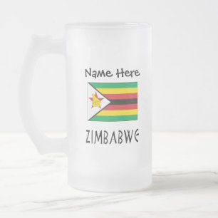 Caneca De Cerveja Vidro Jateado Bandeira do Zimbábue e Zimbábue com seu Fosco de N