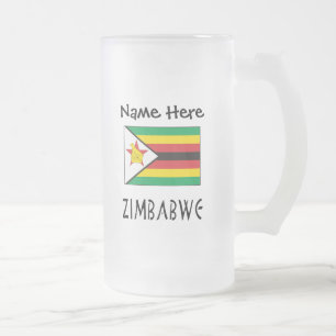 Caneca De Cerveja Vidro Jateado Bandeira do Zimbábue Nome Personalizado Preto 