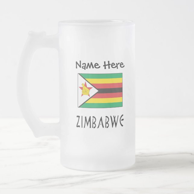 Caneca De Cerveja Vidro Jateado Bandeira do Zimbábue Personalizada (Esquerda)