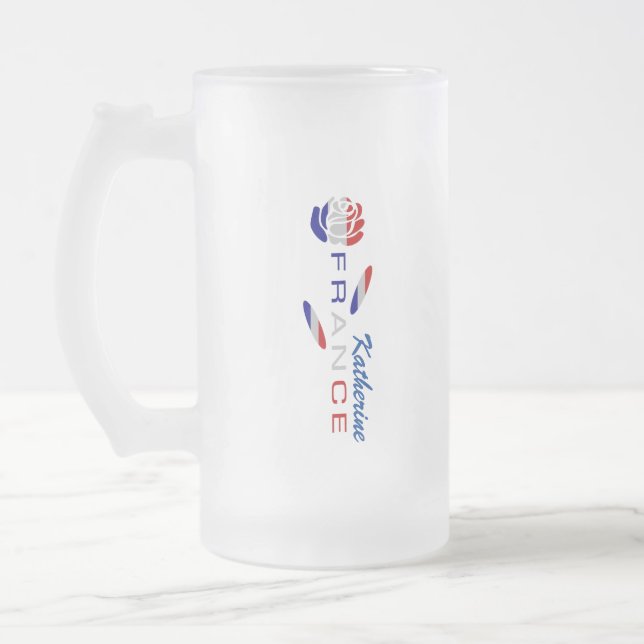 Caneca De Cerveja Vidro Jateado Bandeira francesa Rosa Personalizada Grande (Esquerda)