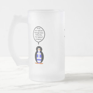 Caneca De Cerveja Vidro Jateado Bandeira Grega Falando Sra. Pinguim Personalizada