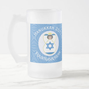 Caneca De Cerveja Vidro Jateado Bandeira Israelense de Hanukkah com Anjo Personali
