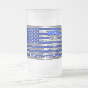 Caneca De Cerveja Vidro Jateado Bandeira Paraquedista Americana Especialmente Conc
