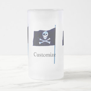 Caneca De Cerveja Vidro Jateado bandeira pirata jolly roger