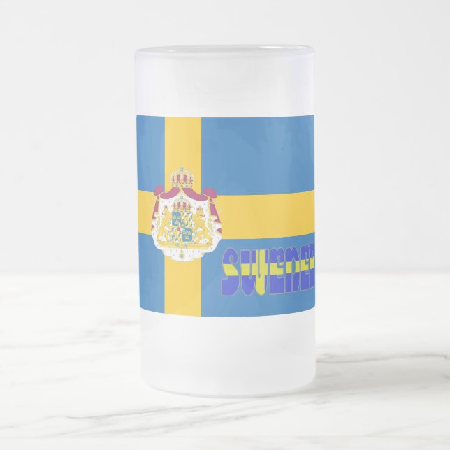 Caneca De Cerveja Vidro Jateado Bandeira sueca (Centro)