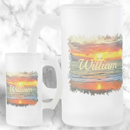 Caneca De Cerveja Vidro Jateado Bandera Bay Sunset 1738