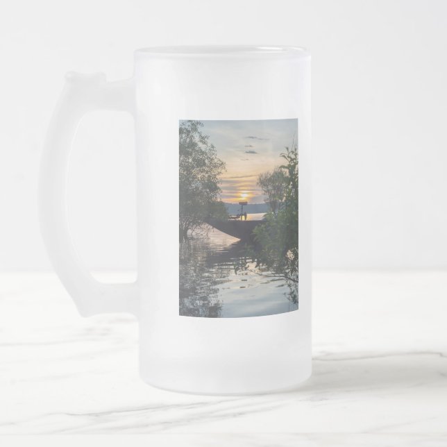 Caneca De Cerveja Vidro Jateado Barco de Pesca Sunrise (Esquerda)