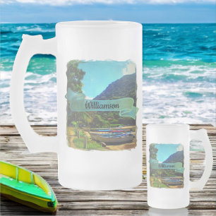 Caneca De Cerveja Vidro Jateado Barcos Mismaloya no rio 0350