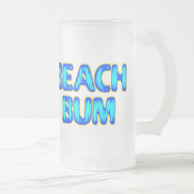 Caneca De Cerveja Vidro Jateado Beach Bum Engraçado Slogan em Azul (Direita)
