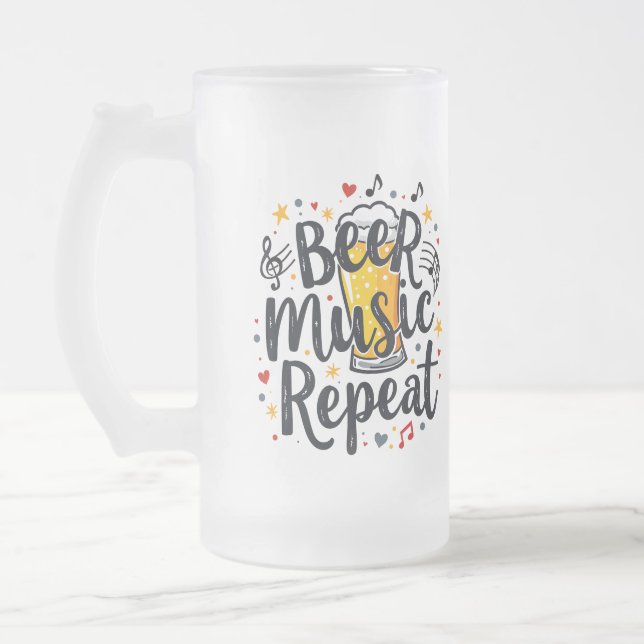 Caneca De Cerveja Vidro Jateado Beer Music Repeat (Esquerda)