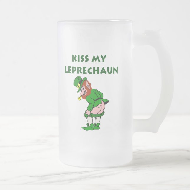 Caneca De Cerveja Vidro Jateado Beija Minha Leprechaun Mug (Direita)