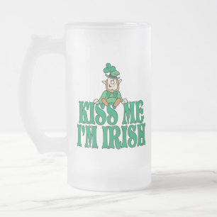 Caneca De Cerveja Vidro Jateado Beije-me Leprechaun pequeno irlandês m de I de ''