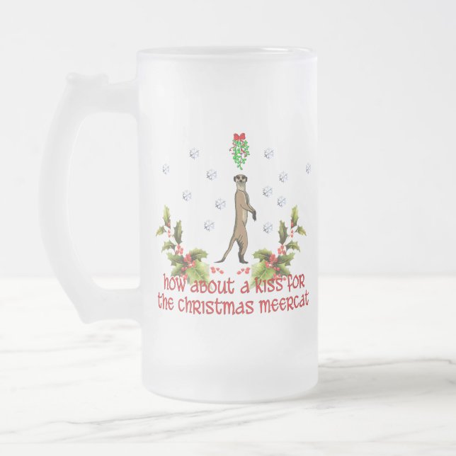 Caneca De Cerveja Vidro Jateado Beije um Meerkat (Esquerda)