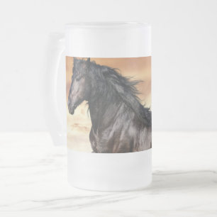 Caneca De Cerveja Vidro Jateado Belo Cavalo Negro