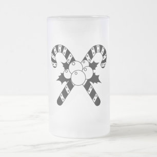 Caneca De Cerveja Vidro Jateado Bengalas & Azevinho Preto Feliz Natal