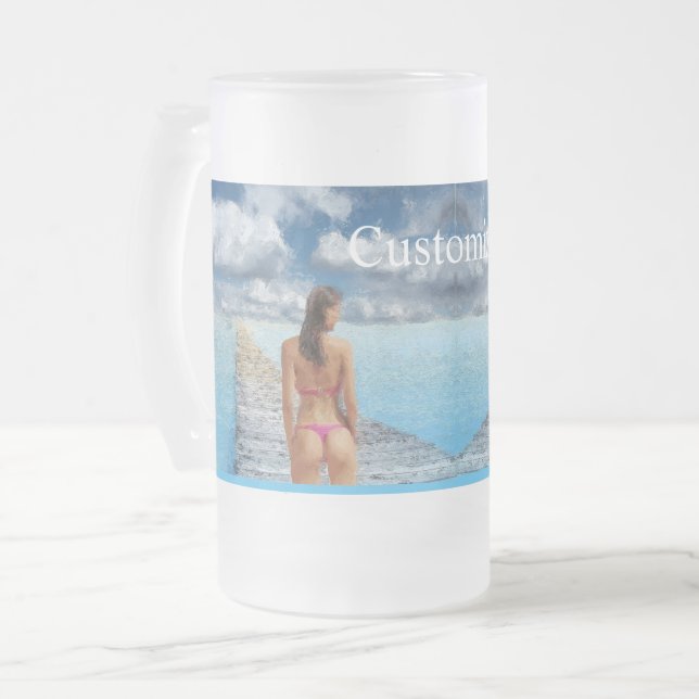 Caneca De Cerveja Vidro Jateado Bikini Girl Thunder_Cove (Frente Esquerda)
