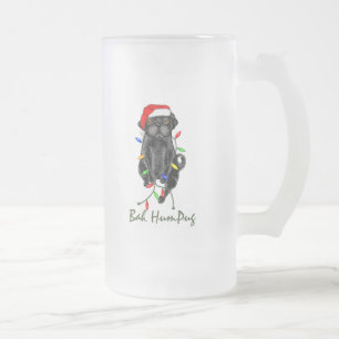 Caneca De Cerveja Vidro Jateado Black Pug Dog Bah Humpug Engraçado Natal