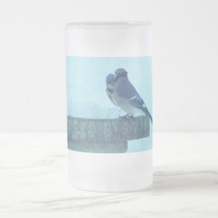 Caneca De Cerveja Vidro Jateado Blue Jays Winter Feeding Painterly Fosco Glass B