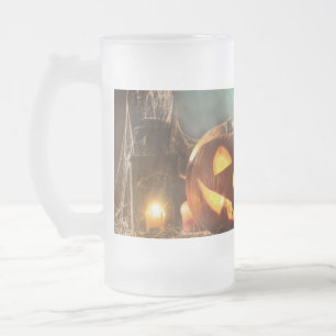Caneca De Cerveja Vidro Jateado Bombas e morcegos de Halloween