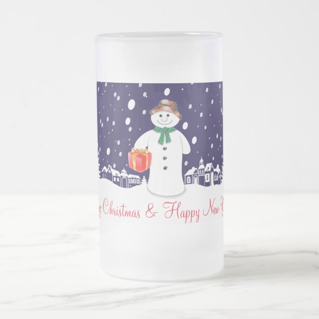 Caneca De Cerveja Vidro Jateado Boneco de neve (Centro)