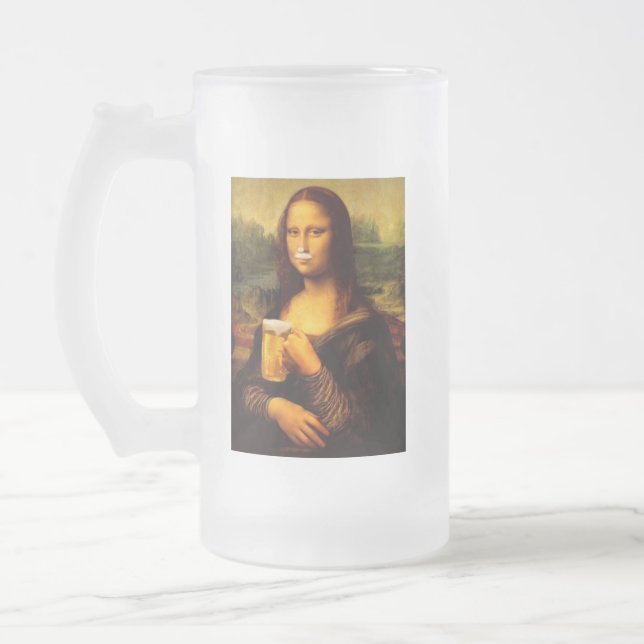 Caneca De Cerveja Vidro Jateado Bonita Mona Lisa Beer Lover Presente Único (Esquerda)
