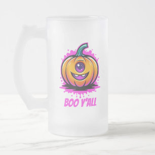 Caneca De Cerveja Vidro Jateado Boo Y'All, design de Halloween adorável