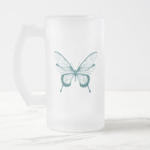 Caneca De Cerveja Vidro Jateado Borboleta