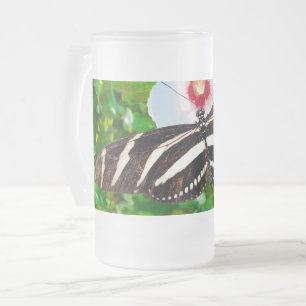 Caneca De Cerveja Vidro Jateado Borboleta de zebra longwing num Coração Vermelho d