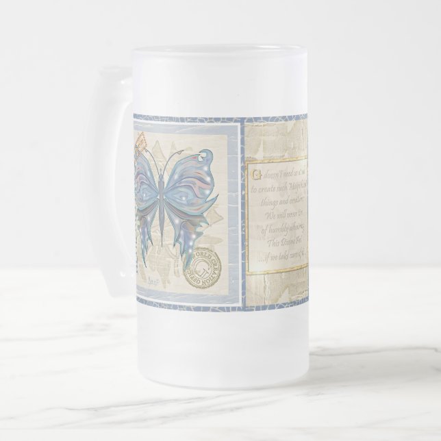 Caneca De Cerveja Vidro Jateado Borboleta do gabinete de criação G (Frente Esquerda)