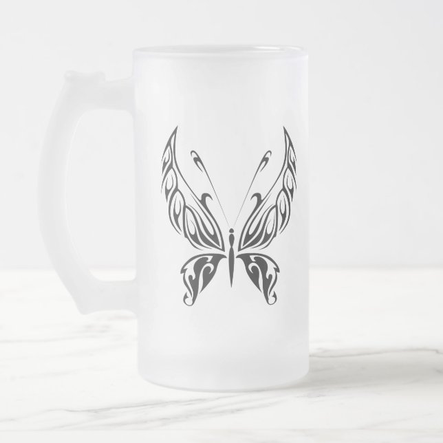 Caneca De Cerveja Vidro Jateado Borboleta Silhouette Mug (Esquerda)