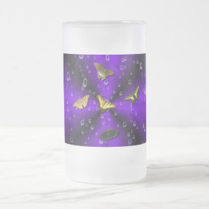 Caneca De Cerveja Vidro Jateado Borboletas em arco-íris lilás