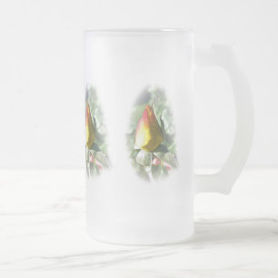 Caneca De Cerveja Vidro Jateado botão rosa amarelo