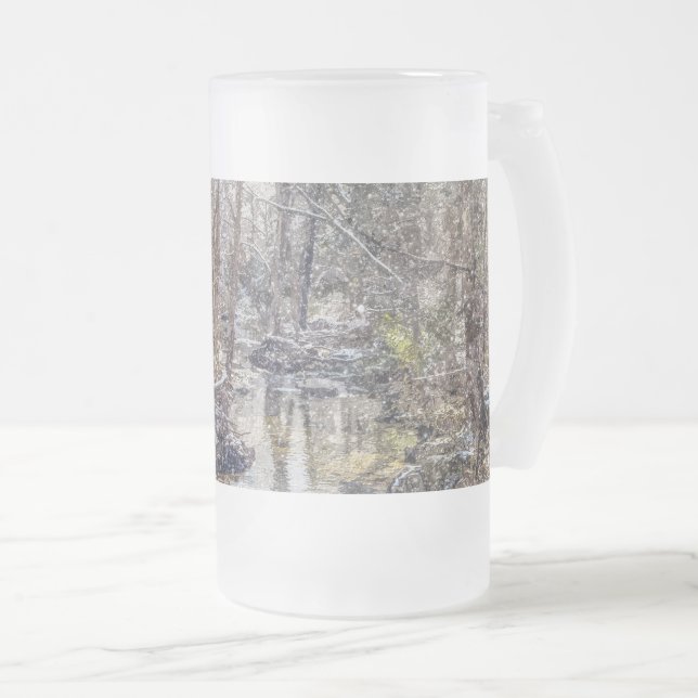 Caneca De Cerveja Vidro Jateado Branson Fall Creek Winter Snow PainterFosco G (Frente Esquerda)