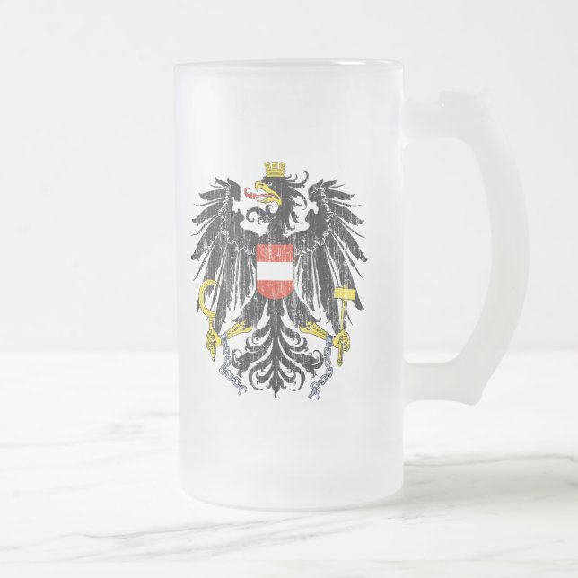 Caneca De Cerveja Vidro Jateado Brasão de Áustria (Direita)