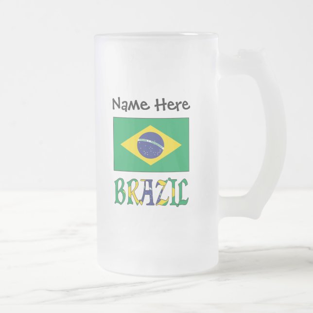 Caneca De Cerveja Vidro Jateado Brasil e bandeira brasileira com seu nome (Direita)