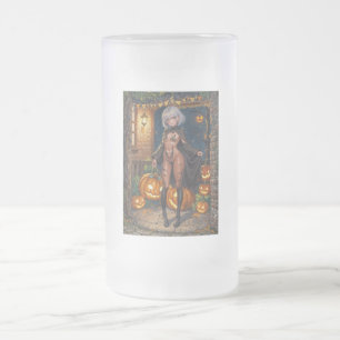Caneca De Cerveja Vidro Jateado Brave Halloween Menina ou Truque ou Gosto Pintura 