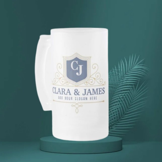 Caneca De Cerveja Vidro Jateado Bride And Groom Monogram Names Elegant Weeding (Criador carregado)