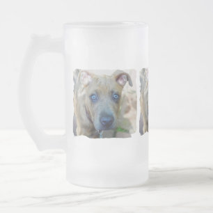 Caneca De Cerveja Vidro Jateado Brindle Pit Bull Puppy por Shirley Taylor