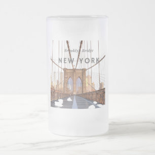 Caneca De Cerveja Vidro Jateado Brooklyn Bridge Glass Beer Mug