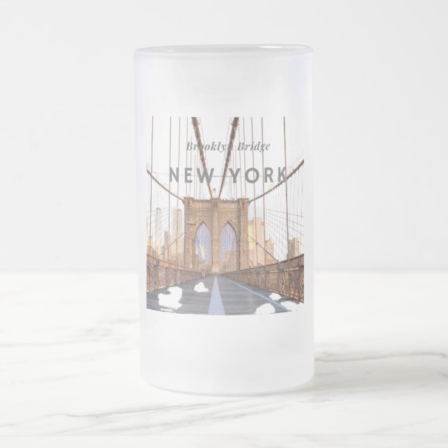 Caneca De Cerveja Vidro Jateado Brooklyn Bridge Glass Beer Mug (Centro)