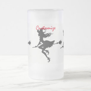 Caneca De Cerveja Vidro Jateado Bruxa Andando Vassoura Halloween Thunder_Cove