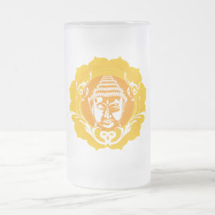 Caneca De Cerveja Vidro Jateado Buda Amarelo e Laranja