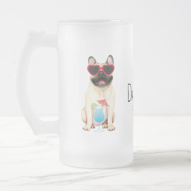 Caneca De Cerveja Vidro Jateado Bulhdog Francês de Verão (Esquerda)
