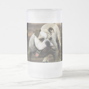 CANECA DE CERVEJA VIDRO JATEADO BULLDOG / SEMPER FI