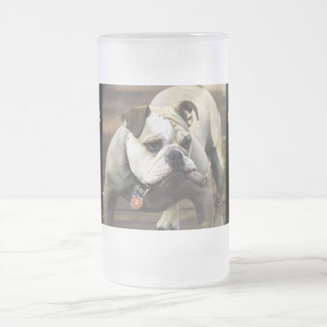 CANECA DE CERVEJA VIDRO JATEADO BULLDOG / SEMPER FI (Centro)