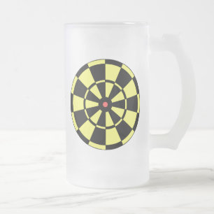 Caneca De Cerveja Vidro Jateado Bullseye vermelho preto amarelo do Dartboard